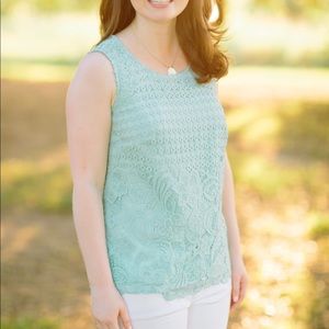 Talbots sleeveless top with lace overlay